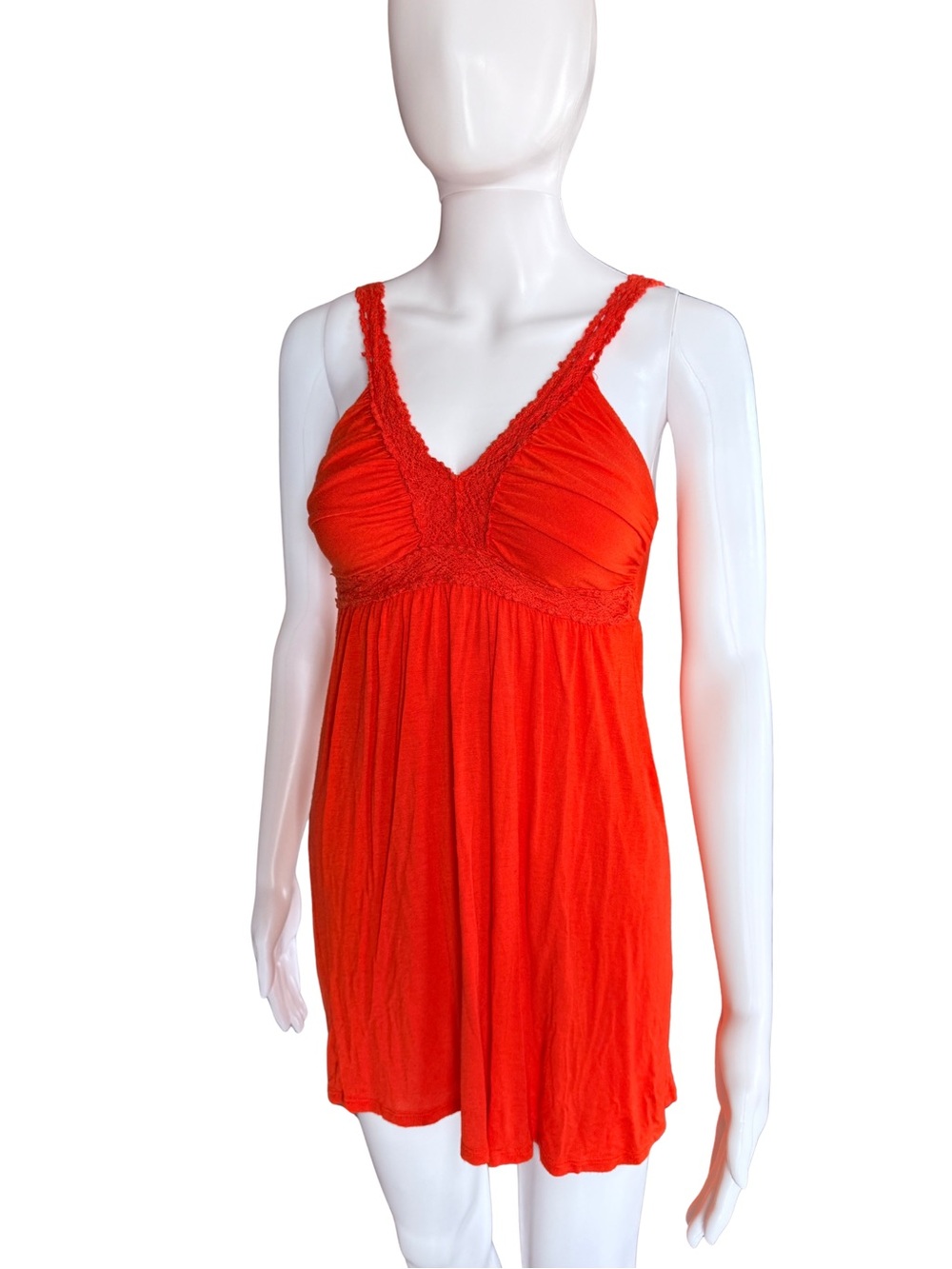 Vintage Y2K Wet Seal Orange Crochet V-Neck Babydoll Top XS